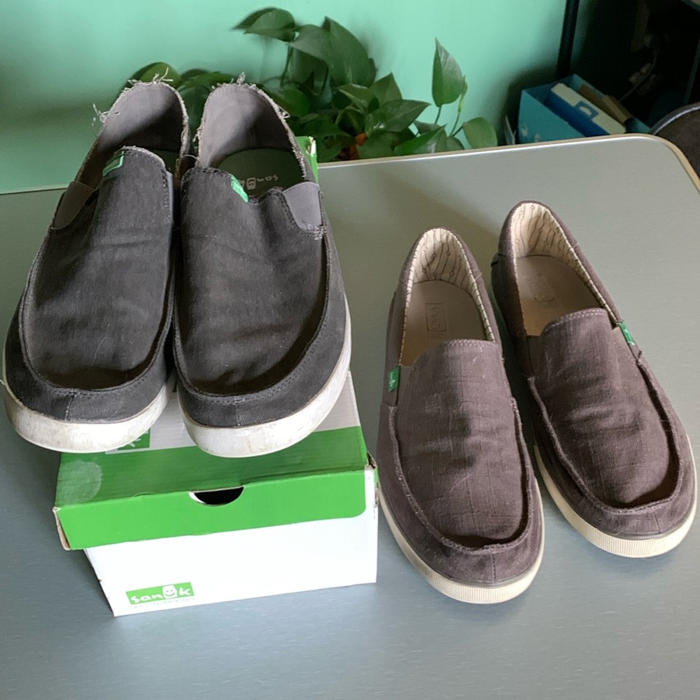 Two pair Sanuk slip ons. Both size 11